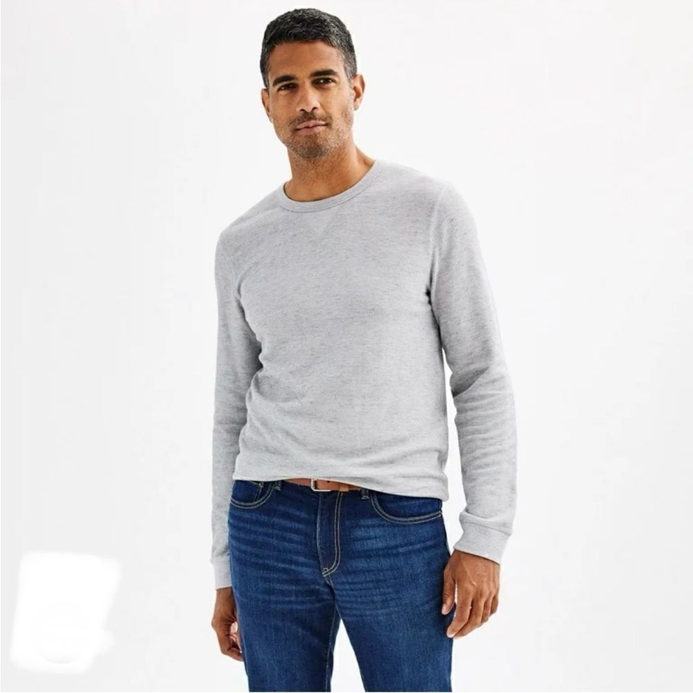Sonoma Thermal Crewneck Tee Soft Comfort Light Gray XL & 2XL